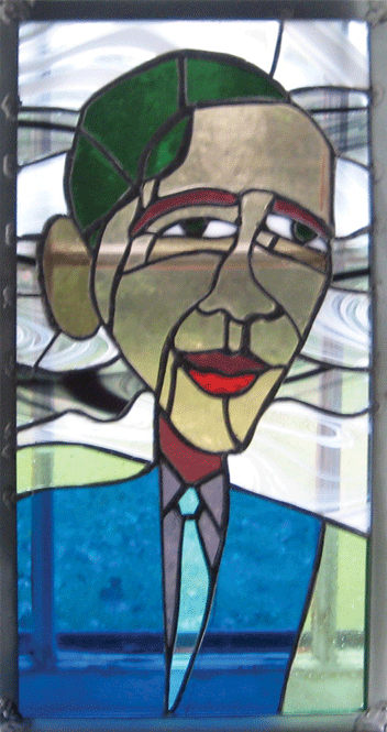 obama portrait in glass 